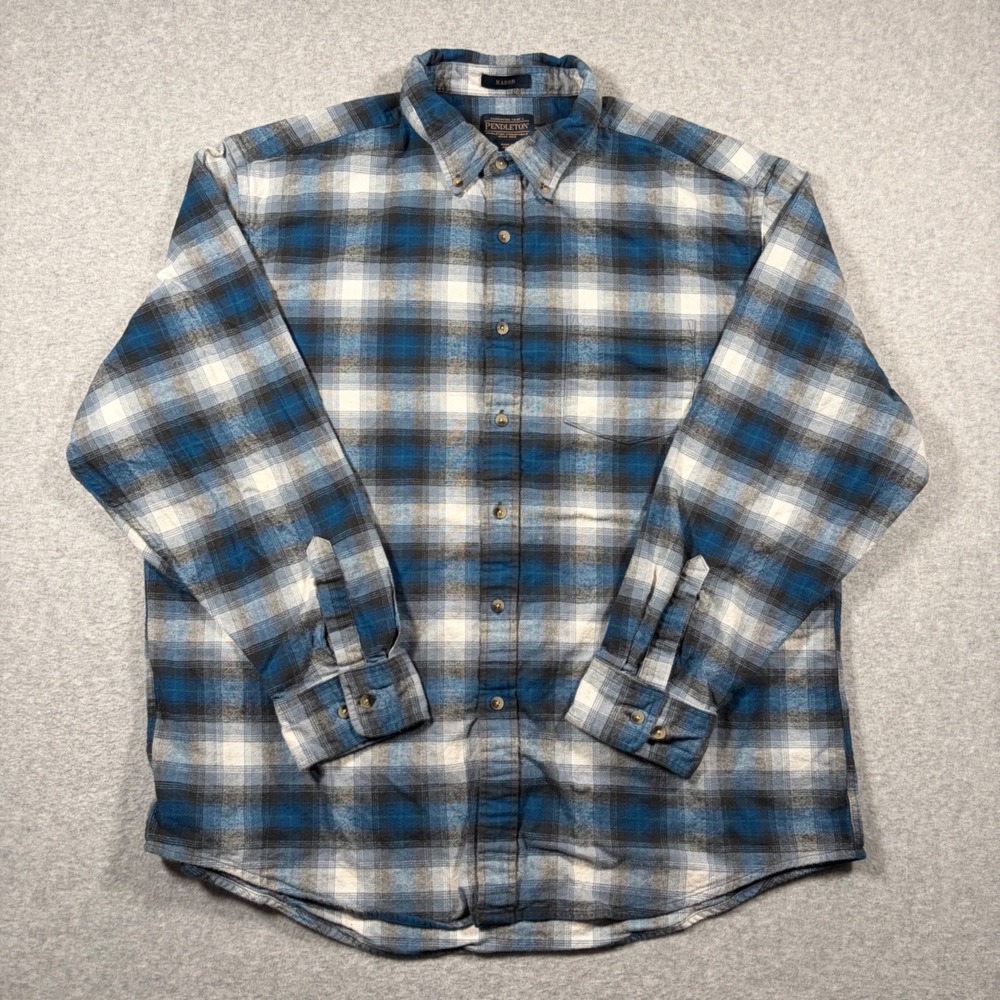Pendleton Mason Button Down Shirt Mens 2XL Blue Plaid Cotton Long Sleeve